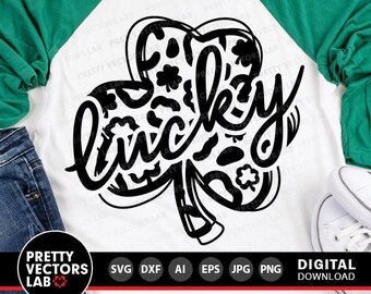 Lucky Clover Svg, St Patrick's Day Cut File, Shamrock Svg Dxf Eps Png, Leopard Print Clipart, Woman Shirt Design, Mom Svg, Silhouette Cricut