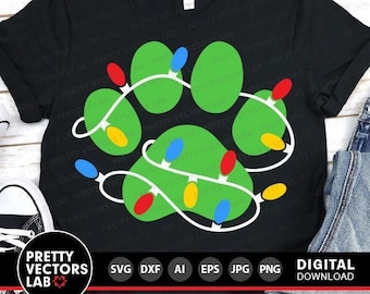 Christmas Paw Svg, Paw Print with Christmas Lights Svg, Cat, Dog Cut Files, Holiday Svg Dxf Eps Png, Pet Lovers Clipart, Silhouette, Cricut