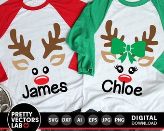 Christmas Reindeer Face Svg, Christmas Svg, Deer Monogram Svg, Reindeer Boy and Girl Svg Dxf Eps Png, Deer Kids Clipart, Silhouette, Cricut