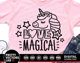 Valentine Unicorn Svg, Love is Magical Svg, Valentine's Day Cut File, Unicorn Svg, Dxf, Eps, Png, Girls Svg, Baby Clipart, Silhouette Cricut