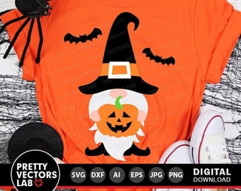 Halloween Gnome Svg, Halloween Svg, Fall Cut Files, Gnome with Pumpkin Svg Dxf Eps Png, Autumn Farmhouse Svg, Wizard Svg, Silhouette, Cricut