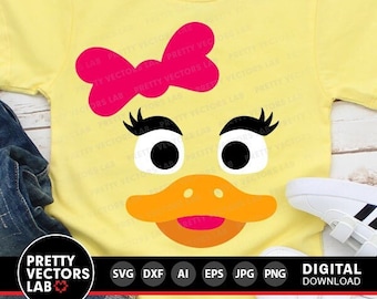 Duck Svg, Girl Duck Face Cut Files, Cute Duck with Bow Svg Dxf Eps Png, Kids Shirt Design, Baby Clipart, Farm Animal Png, Silhouette, Cricut
