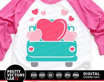 Valentine's Truck Svg, Valentine's Day Cut Files, Truck with Hearts Svg, Girls Valentine Svg Dxf Eps Png, Kids, Baby Svg, Silhouette, Cricut