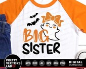 Halloween Svg, Big Sister Svg, Sister Svg, Girl Halloween Cut Files, Cute Ghost Svg, Dxf, Eps, Png, Kids Costume Clipart, Silhouette, Cricut