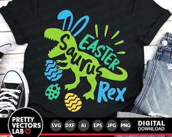 Easter Dinosaur Svg, T-Rex Bunny Svg, Happy Easter Cut Files, Funny Dino Quote Svg Dxf Eps Png, Baby, Kids Shirt Design, Silhouette, Cricut