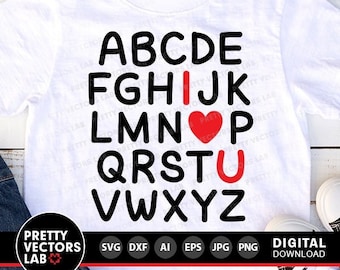 ABC ik hou van je Svg, Valentijnsdag Svg, ik hou van je alfabet Svg, dxf, eps, png, kinderen gesneden bestanden, baby clipart, meisje, jongen, silhouet, Cricut