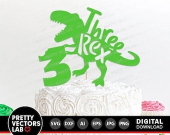 Tre Rex in formato SVG, Decorazione per torta in formato SVG, Compleanno del T-Rex in formato SVG, Festa di compleanno con dinosauri in formato SVG, DXF, EPS, PNG, File di taglio per decorazioni per bambini, Silhouette, Cricut