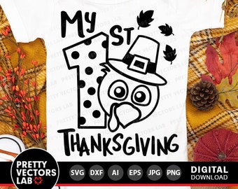 Mi primer Día de Acción de Gracias (SVG), Pavo niño (SVG), Acción de Gracias (SVG DXF EPS PNG), Archivos de corte para bebés, Clipart de recién nacidos, Sublimación (PVG), Silueta, Cricut
