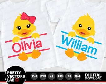 Duck Svg, Girl Boy Duck Cut Files, Duckies Split Frame Svg, Dxf, Eps, Png, Kids Shirt Design, Birthday Svg, Baby Clipart, Silhouette, Cricut