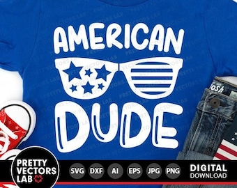 American Dude PNG SVG, 4 de julio Svg, Archivos de corte patrióticos, Kids America Svg, Dxf, Eps, Png, Diseño de camiseta para niños, Bebé Png, Silueta Cricut