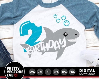 Shark 2nd Birthday Svg, Boy Birthday Svg Dxf Eps Png, Second Birthday Cut Files, Two Years Boys Svg, Shark Shirt Design, Silhouette, Cricut