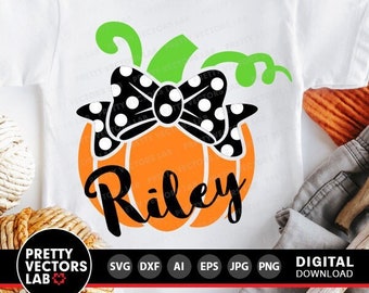 Cute Pumpkin Svg, Girl Halloween Svg, Pumpkin with Bow Svg Dxf Eps Png, Kids Clipart, Fall Cut Files, Girls Shirt Design, Silhouette, Cricut