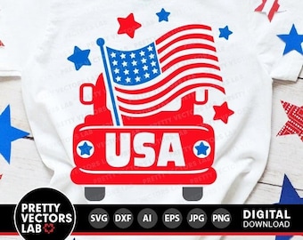 USA Truck Svg, 4th of July Cut Files, Patriotic Truck Svg Dxf Eps Png, Kids Svg, American Flag, USA Clipart, Sublimation, Silhouette, Cricut
