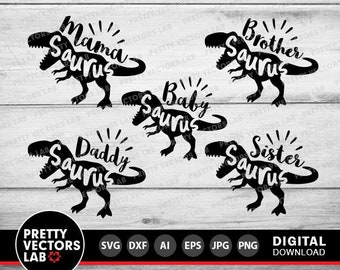 Dinosaur Family Svg, T-Rex Bundle Svg, Dxf, Eps, Png, Mama Saurus Svg, Daddy, Sister, Brother, Baby Saurus Svg, Silhouette, Cricut Cut Files