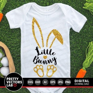 Kleiner Hase SVG, Osterhase Cut Files, Hasenohren geschnitten, Dxf, Eps, Png, Baby Design, Kids Shirt Design, Kaninchen Füße Clipart, Silhouette Cricut