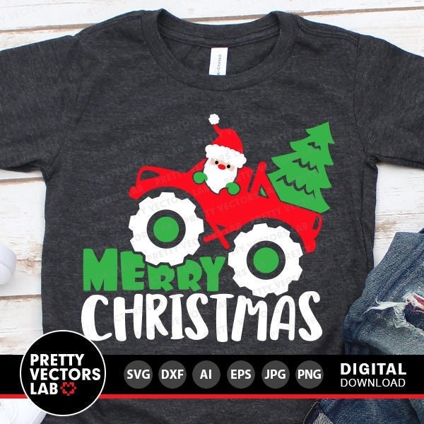 Christmas Tree Truck Svg, Monster Truck Svg, Merry Christmas Svg, Weihnachtsmann Svg Dxf Eps Png, Kinder Plotterdatei, Silhouette, Silhouette, Cricut