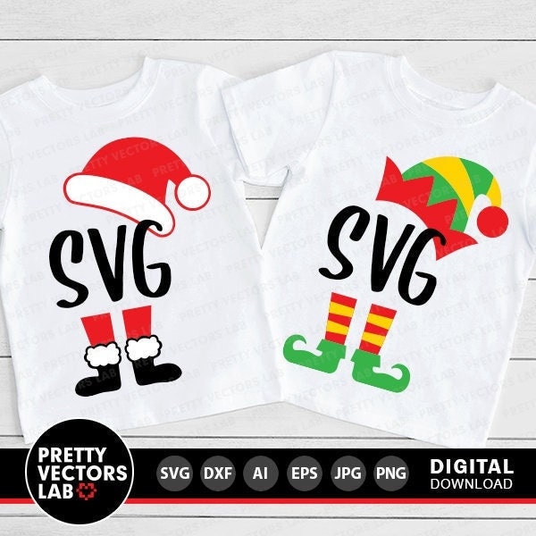 Santa Svg, Elf Svg, Christmas Cut Files, Funny Monogram Svg, Santa Hat and Feet Svg, Elf Hat and Legs Svg, Dxf, Eps, Png, Silhouette, Cricut