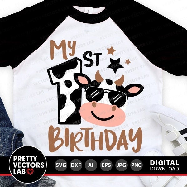 Cow Svg, My 1st Birthday Svg, One Birthday Cut File, Kids Svg, 1st Birthday Svg Dxf Eps Png, Farm Svg, Boys, Baby Clipart, Cricut Silhouette