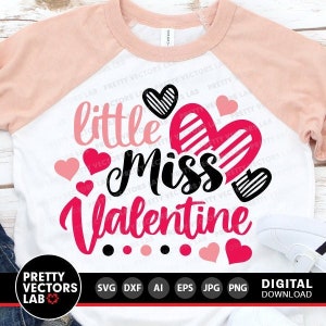 Little Miss Valentine SVG, File di taglio per San Valentino, Bambino SVG, Bambina SVG DXF EPS PNG, Amore SVG, Clipart di San Valentino, Silhouette, Cricut