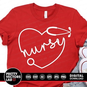 Nurse Stethoscope Svg, Heart Svg, Nurse Life Svg, Valentine&#39;s Day Svg, Love Nursing Cut Files, Healthcare Svg Dxf Eps Png, Cricut Silhouette