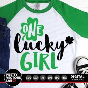 One Lucky Girl SVG, File di taglio per il giorno di San Patrizio, Frase sul trifoglio SVG, DXF, EPS, PNG, Design per magliette da ragazza, Citazione sul trifoglio SVG, Silhouette Cricut