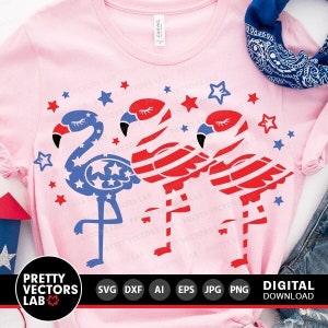 4th of July Flamingo Svg, America Cut Files, Patriotic Flamingos Svg Dxf Eps Png, Independence Day Clipart, Sublimation, Silhouette Cricut