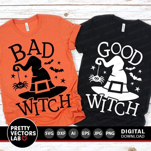 Bad Witch Good Witch Svg, Halloween Cut Files, Funny Witch Svg, Dxf, Eps, Png, Matching Shirts Svg, Best Friends Clipart, Silhouette, Cricut