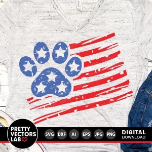 Impression de patte drapeau américain PNG SVG, fichiers coupés 4 juillet, USA Grunge Paw Svg, Dxf, Eps, Png, Svg de chien, chien maman Svg, chat Png, Silhouette, Cricut