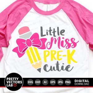 Little Miss Pre-K Cutie Svg, Back To School Svg, Pre-K Shirt Design, Preschool, Girl Svg, Dxf, Eps, Png, Kids, First Day of School Cut Files