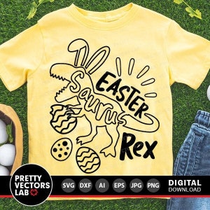 Oster-Dinosaurier-Svg, T-Rex Häschen-Schnittdatei, Fröhliche Ostern-Svg-Dxf Eps Png, Dino-Umrisses-Svg, Kinder-Shirt-Design, Sublimation, Silhouette Cricut