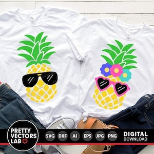 Ananas Aufleger, Sommer Cut Files, Ananas Aufleger, Dxf, Eps, Png, Junge und Mädchen Aufleger, Kinder Aufleger, Strand Clipart, Tropisch Aufsteller, Kontur, Cricut