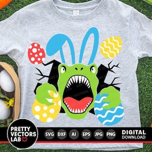 Osterdinosaurier-Svg, T-Rex Häschen-Schnittdateien, fröhliche Ostern-Svg-Dxf Eps Png, lustige Dino Clipart, Baby-Svg, Kinder-Shirt-Design, Silhouette Cricut