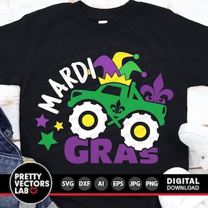 Mardi Gras Svg, Monster Truck Svg, Kids Svg Dxf Eps Png, Jester Hat gesneden bestanden, peuter Shirt Design, Fat Tuesday Clipart, silhouet, Cricut