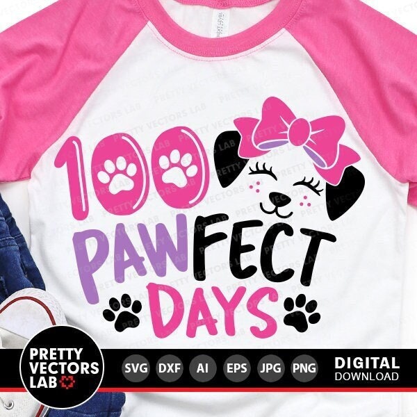 100 Days of School Svg, 100 Pawfect Days Svg, 100th Day of School, Funny Dog Svg Dxf Eps Png, Kids Cut Files, Teacher Svg, Silhouette Cricut