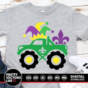 Mardi Gras Svg, Monster Truck Svg, Kids Svg Dxf Eps Png, Jester Hat gesneden bestanden, Fleur de Lis, peuter Clipart, Fat Tuesday, silhouet Cricut
