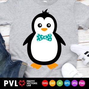 Pingüino SVG, Pingüino lindo SVG, Archivo de corte para niños, Kawaii SVG DXF EPS PNG, Clipart de bebé invierno, Monograma SVG, Diseño de camiseta para niños, Silueta Cricut