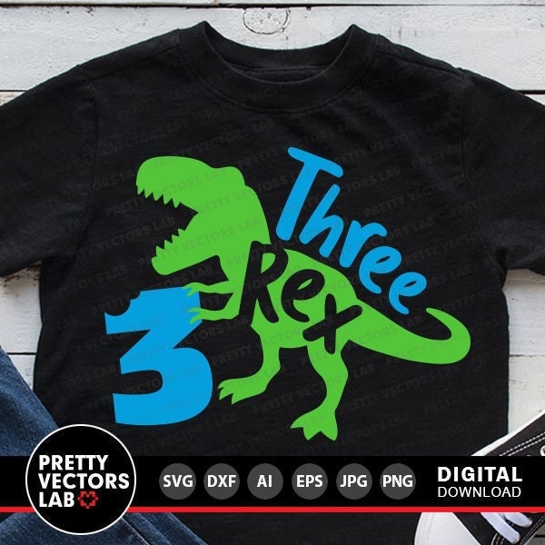 Three Rex Svg, 3rd Birthday Svg, Dinosaur Birthday Svg Dxf Eps Png, Third Birthday Cut File, T-Rex Shirt Design, Kids Svg, Silhouette Cricut