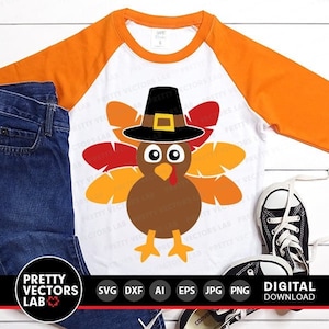 Turkey Svg, Turkey with Pilgrim Hat Svg, Thanksgiving Svg, Dxf, Eps, Png, Kids Cut Files, Autumn Baby Svg, Fall Clipart, Silhouette, Cricut