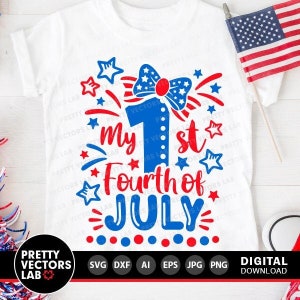 Mon 1er 4 juillet Svg, mon premier 4 juillet Svg, filles patriotique Svg Dxf Eps Png, Clipart enfants, fichiers de coupe petite fille, Silhouette, Cricut