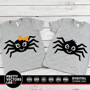 Halloween-Svg, Spinnen-Svg, Mädchen-Jungen-Spinnen-Svg, Dxf, Eps, Png, niedliche Spinne mit Bogen-Svg, Herbst-Svg, Baby, Kinder geschnitten Dateien, Silhouette, Cricut
