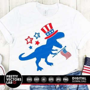 4th of July Svg, Patriotic Dinosaur Svg, Dino with American Flag Cut Files, Boys USA Svg Dxf Eps Png, Independence Day, Silhouette, Cricut