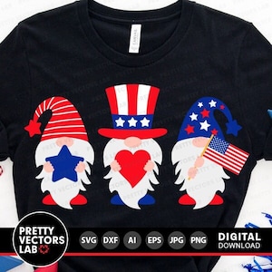 Gnomi patriottici in formato SVG, file di taglio per il 4 luglio, gnomo americano in formato SVG DXF EPS PNG, Love USA in formato SVG, America in formato SVG, cartello della fattoria in formato SVG, Cricut Silhouette