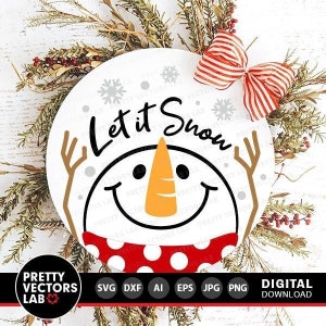 Winter Svg, Let It Snow Svg, sneeuwpop gezicht Svg, ronde teken Svg, boerderij Svg, winter gesneden bestanden, kerst Svg Dxf Eps Png, silhouet Cricut