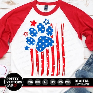 Paw Print Amerikaanse vlag Svg, 4 juli gesneden bestanden, USA Grunge Paw Svg Dxf Eps Png, hond moeder Svg, Kids Svg, kat Clipart, silhouet, Cricut