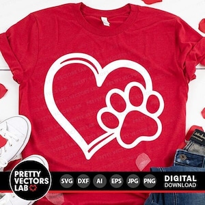 Paw Print hart Svg, hond Paw Print Svg, kat Paw Print Svg, hondenliefde Svg Dxf Eps Png, kat liefde gesneden bestanden, hond moeder clipart, silhouet, Cricut