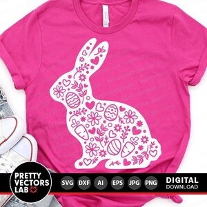 Easter Svg, Bunny Svg, Floral Bunny Cut Files, Spring Svg, Dxf, Eps, Png, Rabbit Clipart, Woman Shirt Design, Girls Svg, Silhouette, Cricut