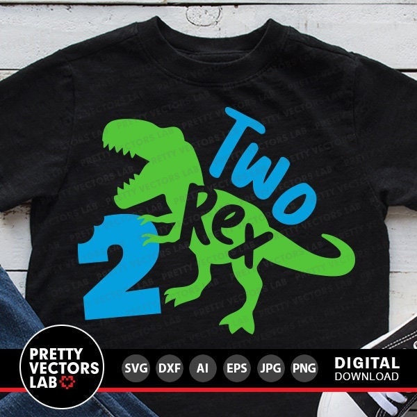 Two Rex Svg, 2nd Birthday Svg, Dinosaur Birthday Svg Dxf Eps Png, Second Birthday Cut Files, T-Rex Shirt Design, Kids Svg, Silhouette Cricut