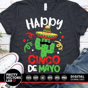 Happy Cinco De Mayo Svg, Cinco de Mayo Svg Dxf Eps Png, Fiesta Quote gesneden bestand, Mexico Svg, grappige Cactus Clipart, Sombrero, silhouet Cricut