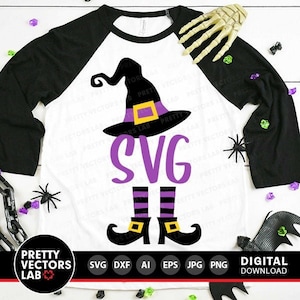 Hexen-Monogramm-Svg, Halloween-Svg, Hexenhut & Feet-Svg, Dxf, Eps, Png, Hexenbeine Schnittdateien, Kinder-Shirt-Design, Herbst-Svg, Silhouette Cricut