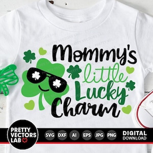 Mommy's Little Lucky Charm Svg, St. Patrick's Day gesneden bestanden, Baby Svg Dxf Eps Png, jongens Svg, klaver Svg, Kids Shirt Svg, silhouet, Cricut
